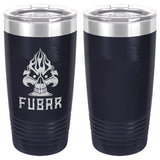 FUBAR Fiery Skull Ace Laser Engraved Vacuum Sealed 20oz Tumbler Mugs 