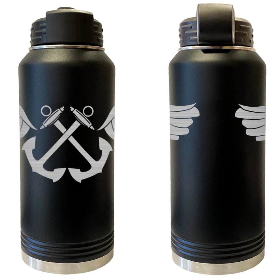 Laser Engraved Vacuum Sealed Water Bottles 32oz - Navy Badges Water Bottles LEWB.0007.B