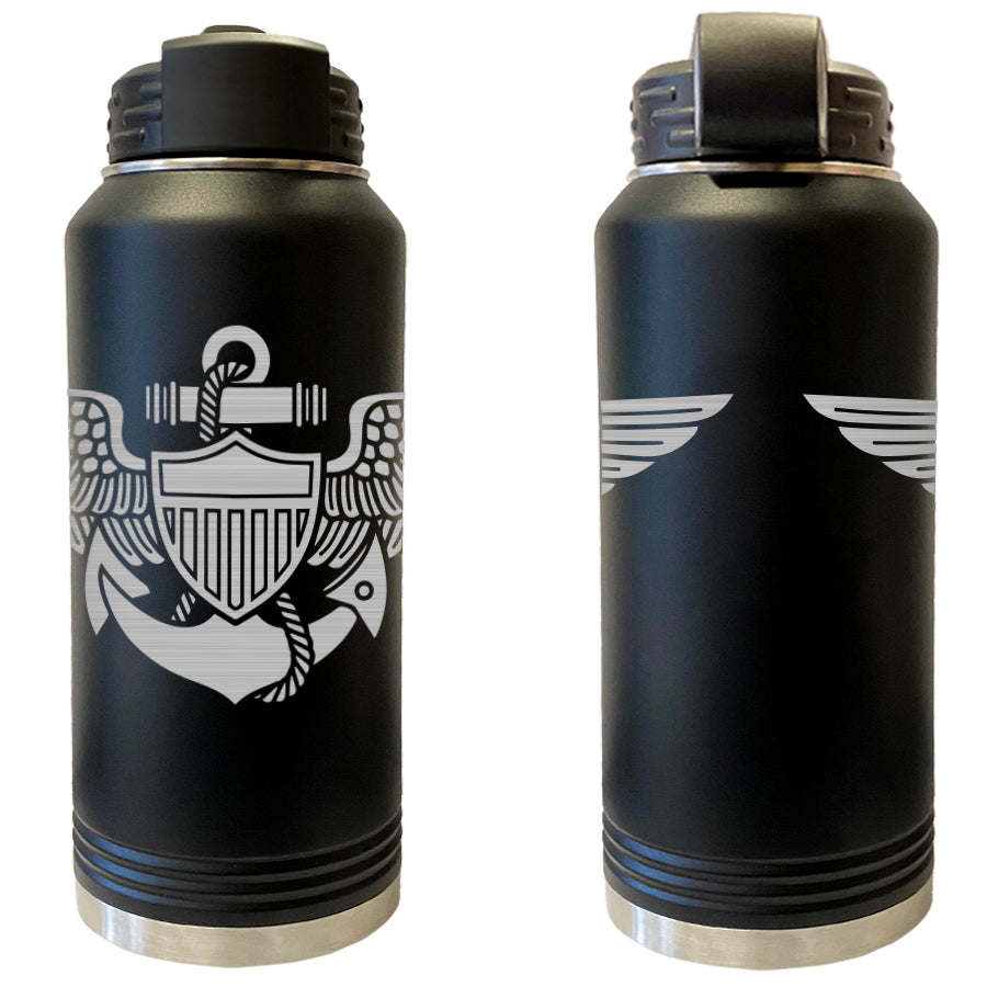 Laser Engraved Vacuum Sealed Water Bottles 32oz - Navy Badges Water Bottles LEWB.0010.B