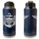 Laser Engraved Vacuum Sealed Water Bottles 32oz - Navy Badges Water Bottles LEWB.0010.N