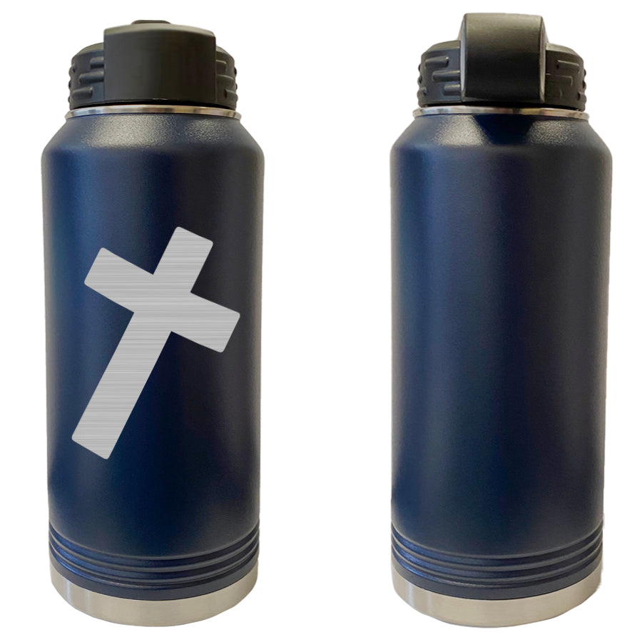 Laser Engraved Vacuum Sealed Water Bottles 32oz - Navy Badges Water Bottles LEWB.0013.N