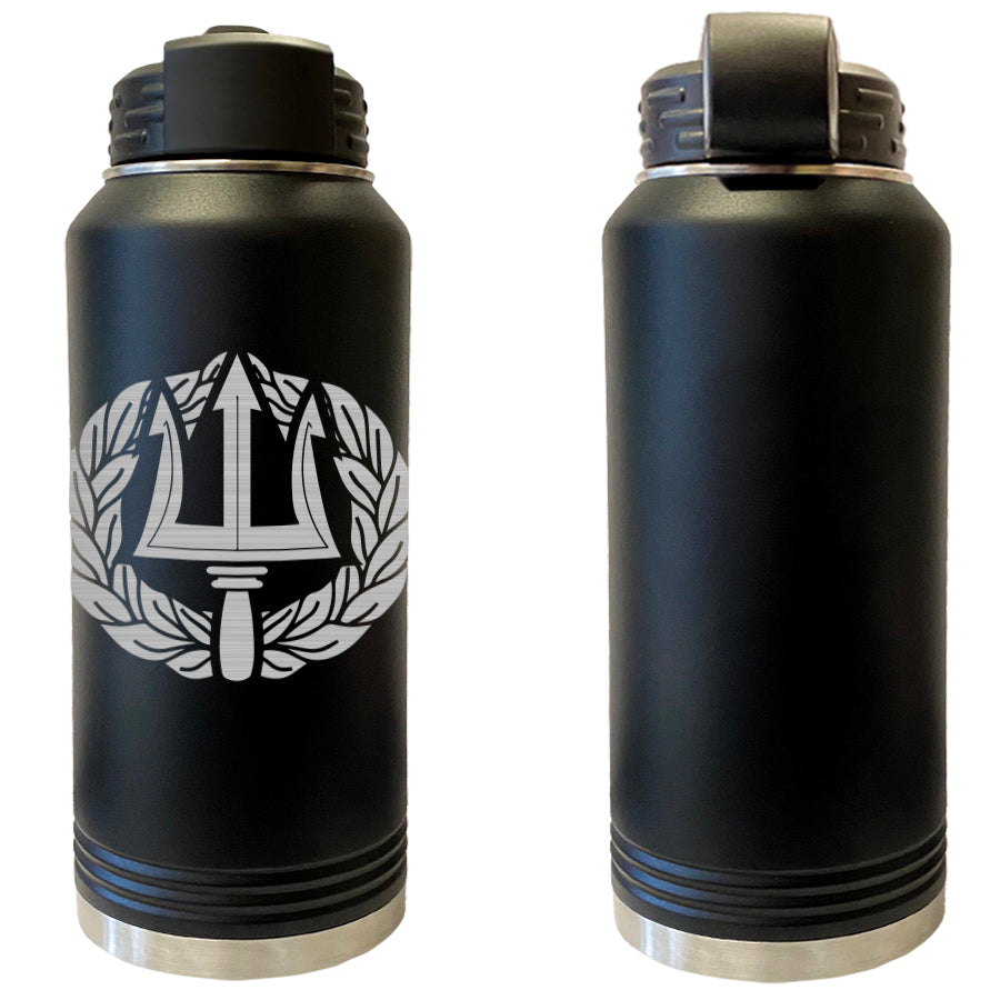 Laser Engraved Vacuum Sealed Water Bottles 32oz - Navy Badges Water Bottles LEWB.0015.B