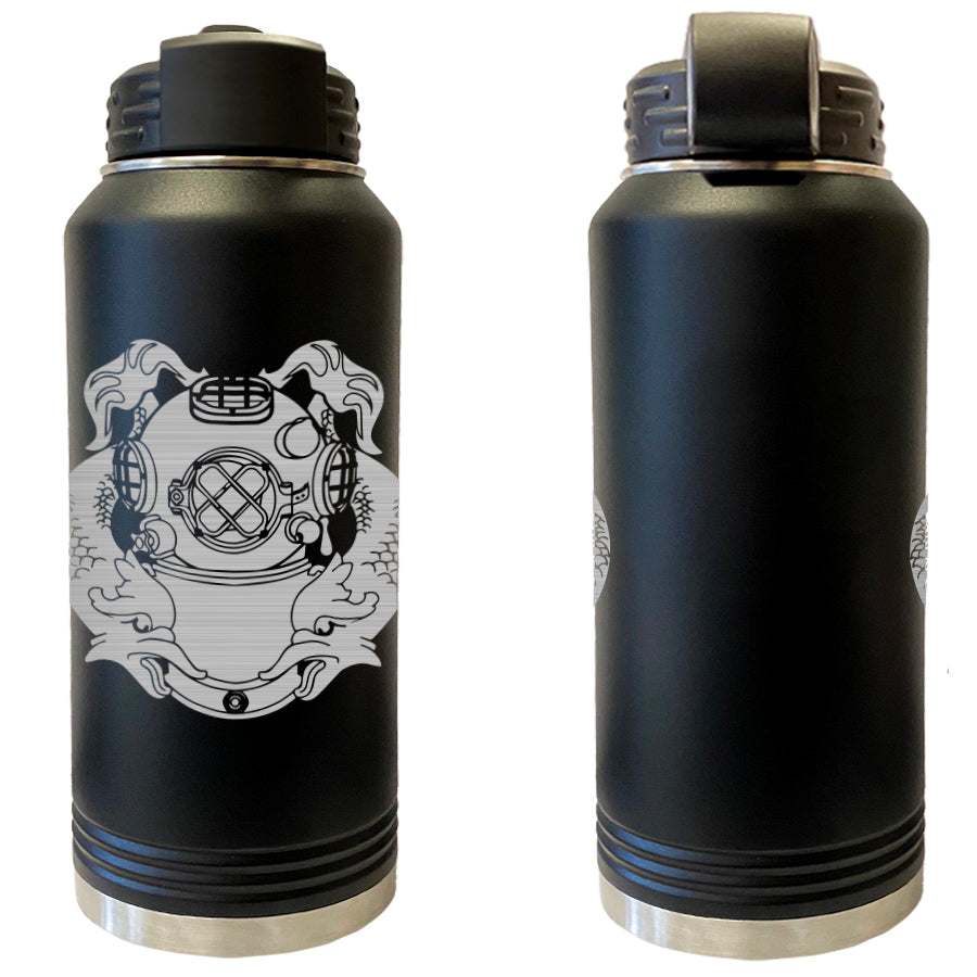 Laser Engraved Vacuum Sealed Water Bottles 32oz - Navy Badges Water Bottles LEWB.0019.B