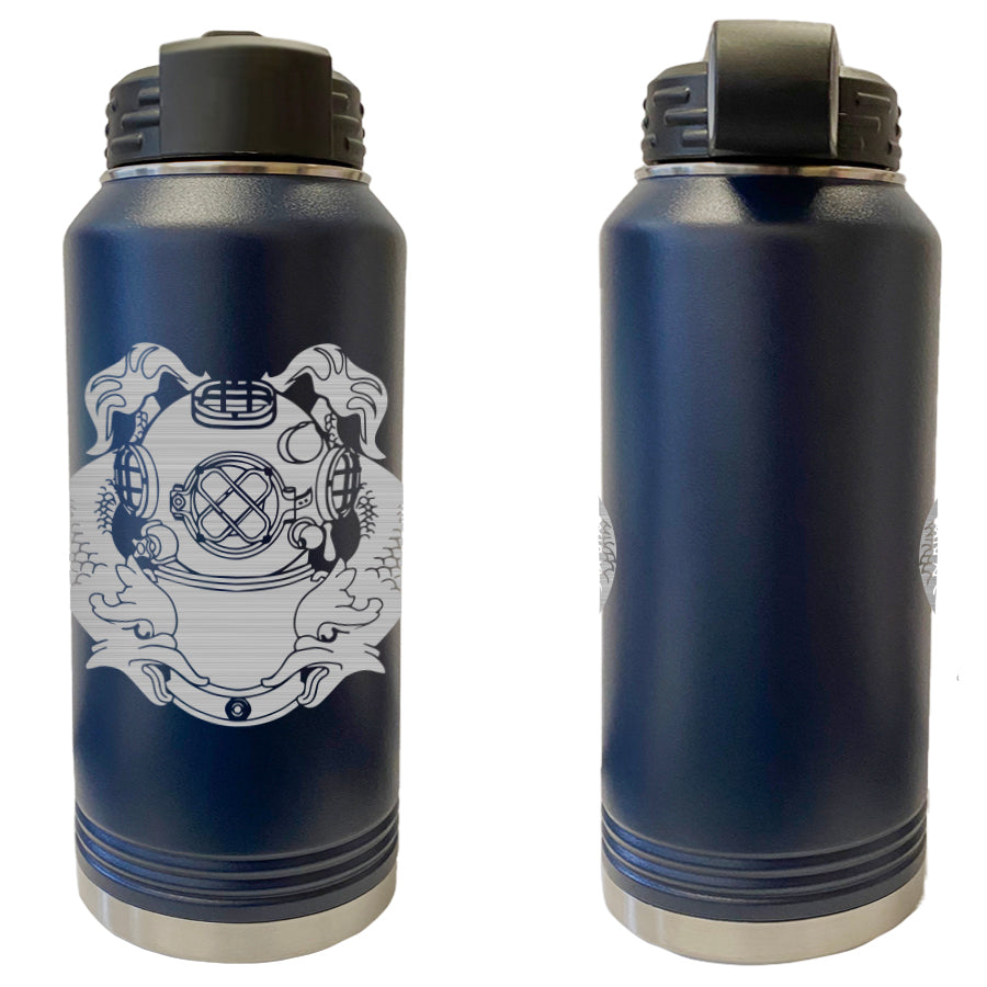 Laser Engraved Vacuum Sealed Water Bottles 32oz - Navy Badges Water Bottles LEWB.0019.N