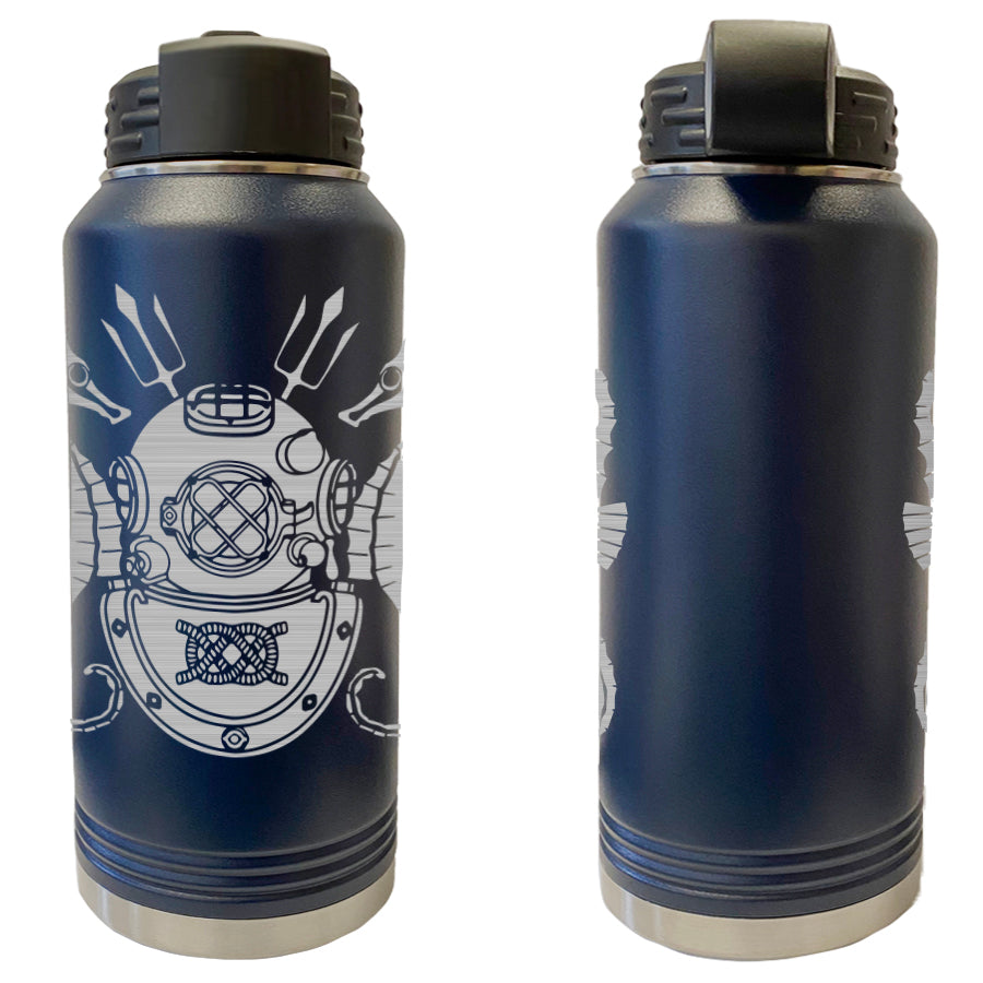 Laser Engraved Vacuum Sealed Water Bottles 32oz - Navy Badges Water Bottles LEWB.0020.N