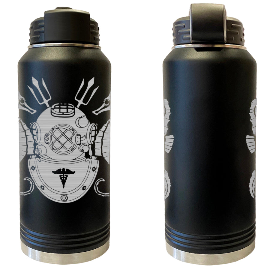 Laser Engraved Vacuum Sealed Water Bottles 32oz - Navy Badges Water Bottles LEWB.0021.B