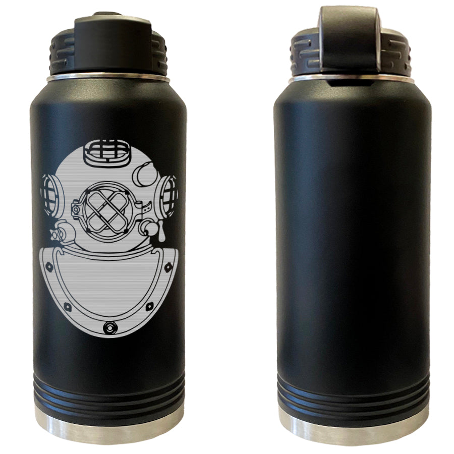 Laser Engraved Vacuum Sealed Water Bottles 32oz - Navy Badges Water Bottles LEWB.0023.B