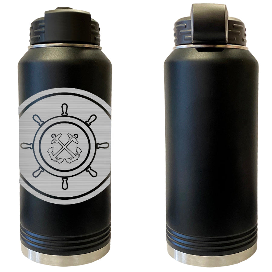 Laser Engraved Vacuum Sealed Water Bottles 32oz - Navy Badges Water Bottles LEWB.0024.B