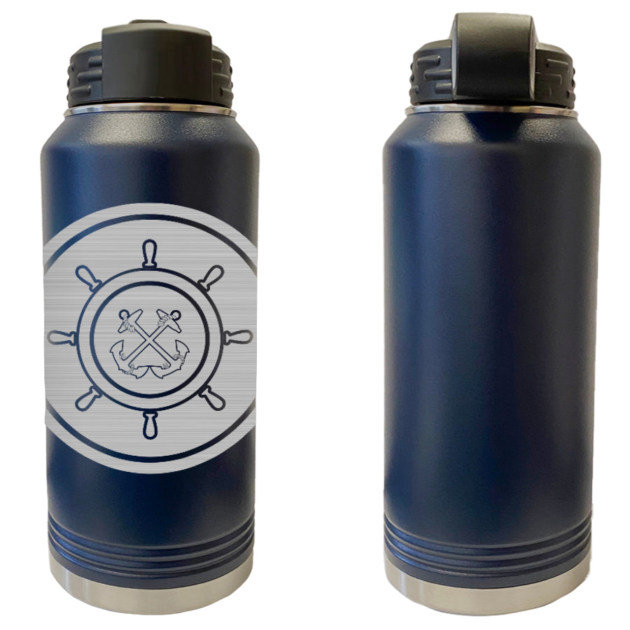 Laser Engraved Vacuum Sealed Water Bottles 32oz - Navy Badges Water Bottles LEWB.0024.N