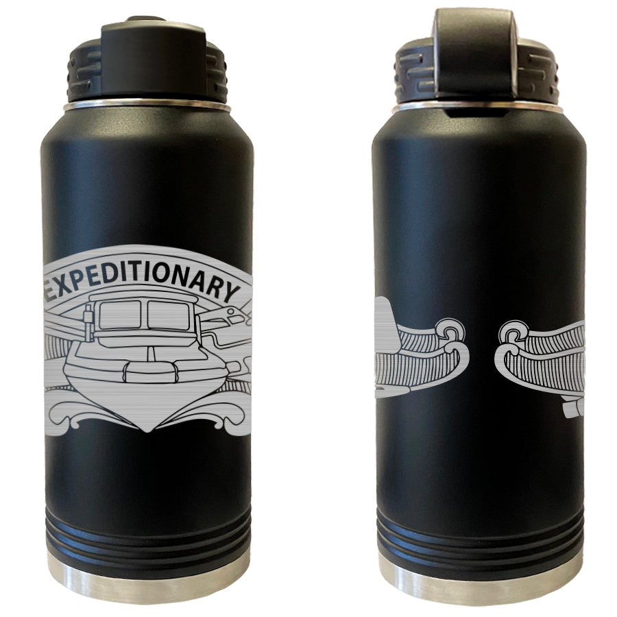 Laser Engraved Vacuum Sealed Water Bottles 32oz - Navy Badges Water Bottles LEWB.0027.B