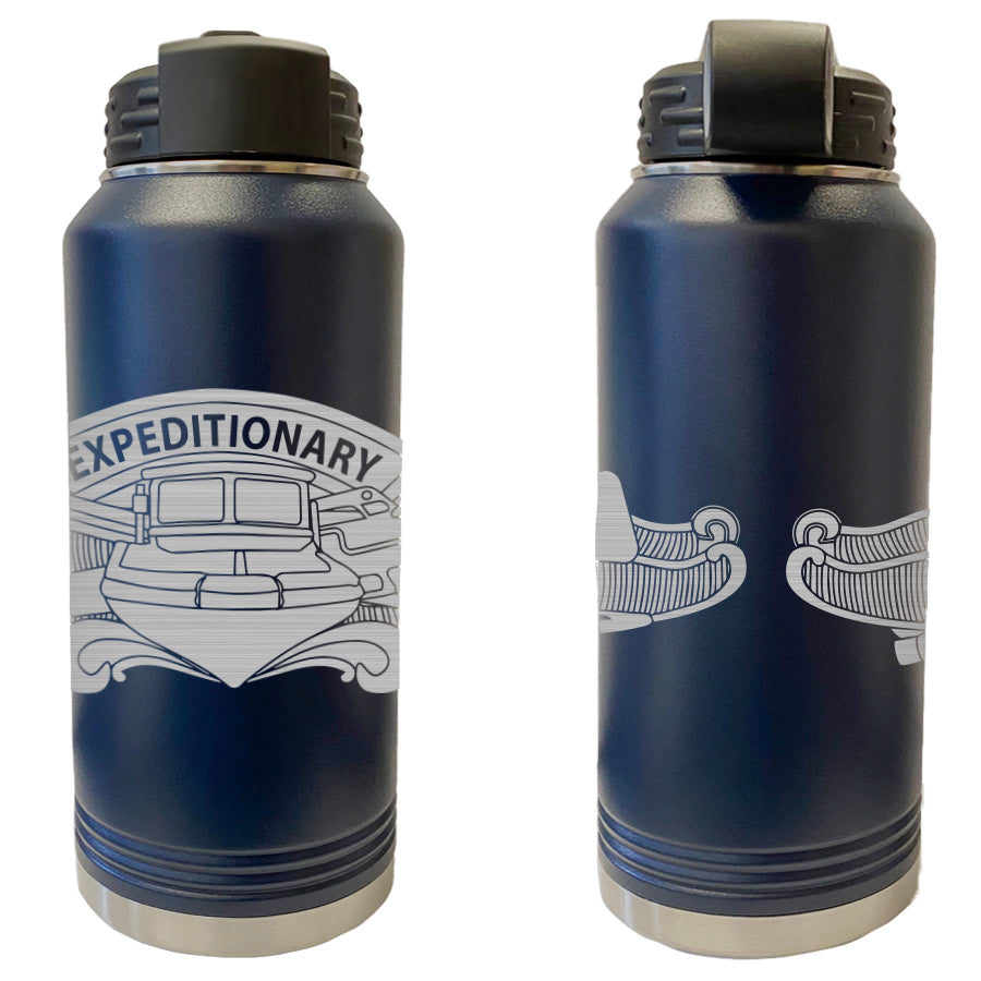 Laser Engraved Vacuum Sealed Water Bottles 32oz - Navy Badges Water Bottles LEWB.0027.N