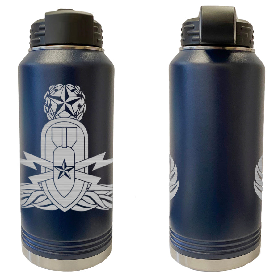 Laser Engraved Vacuum Sealed Water Bottles 32oz - Navy Badges Water Bottles LEWB.0030.N