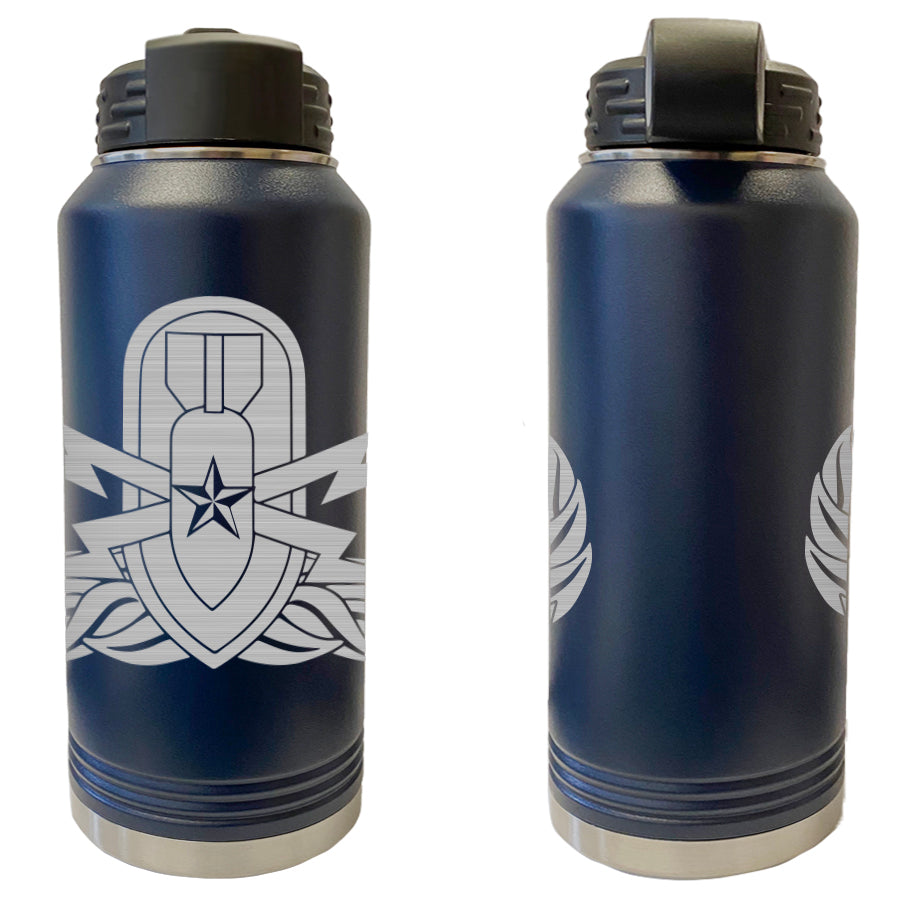 Laser Engraved Vacuum Sealed Water Bottles 32oz - Navy Badges Water Bottles LEWB.0023.N