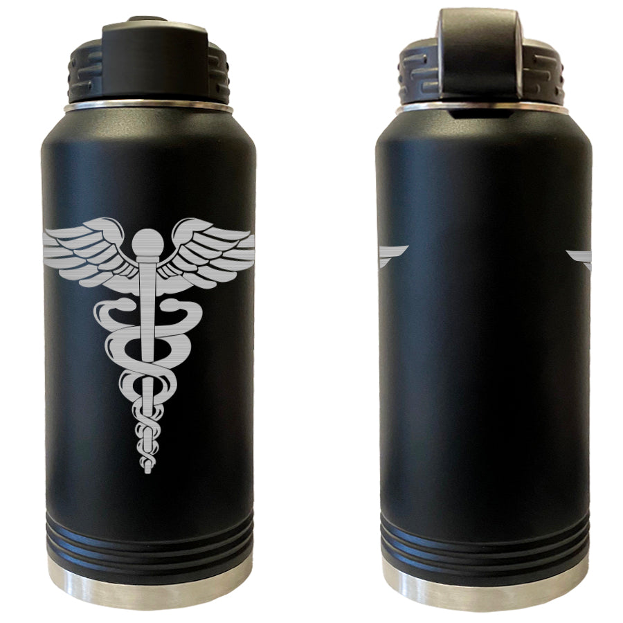 Laser Engraved Vacuum Sealed Water Bottles 32oz - Navy Badges Water Bottles LEWB.0033.B