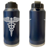 Laser Engraved Vacuum Sealed Water Bottles 32oz - Navy Badges Water Bottles LEWB.0033.N