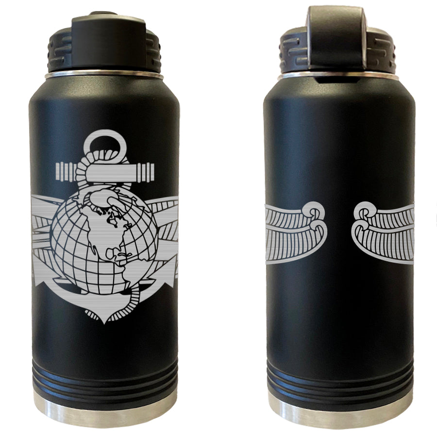 Laser Engraved Vacuum Sealed Water Bottles 32oz - Navy Badges Water Bottles LEWB.0034.B