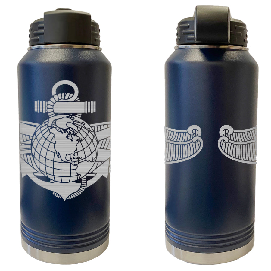 Laser Engraved Vacuum Sealed Water Bottles 32oz - Navy Badges Water Bottles LEWB.0034.N