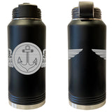 Laser Engraved Vacuum Sealed Water Bottles 32oz - Navy Badges Water Bottles LEWB.0037.B