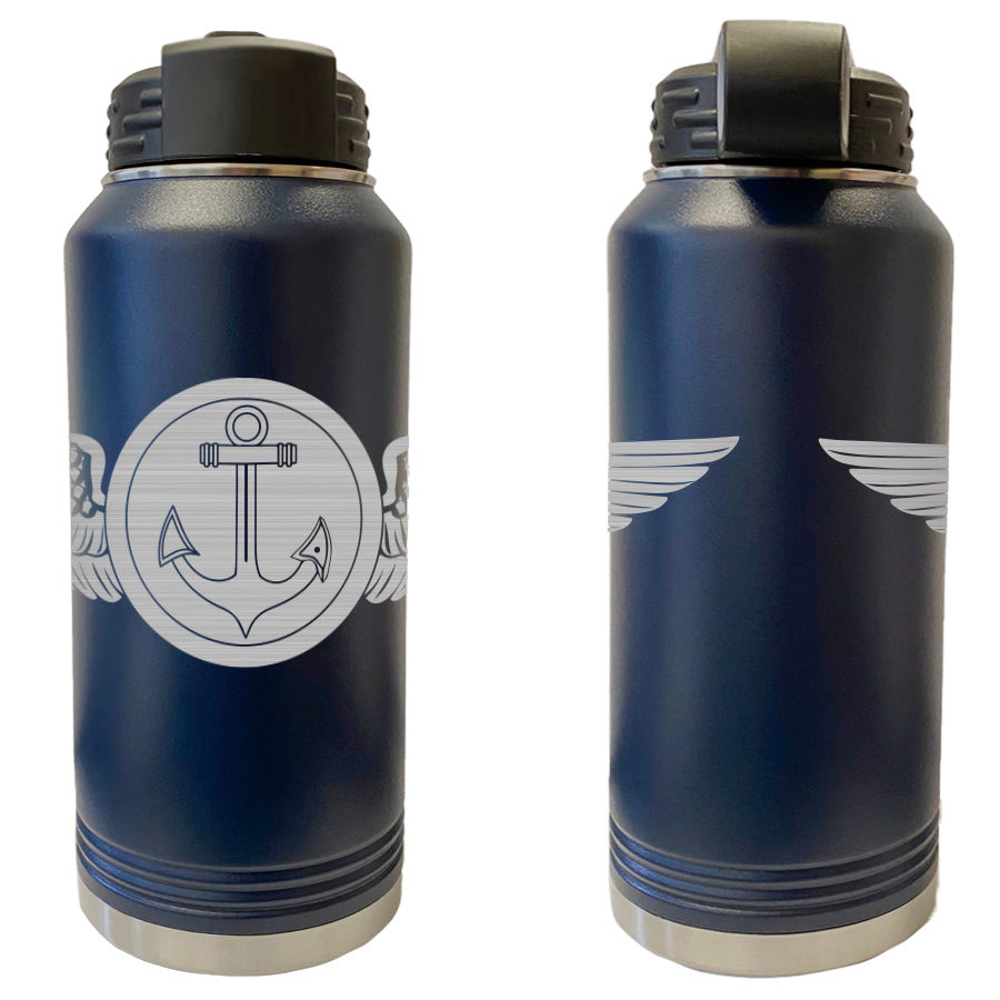 Laser Engraved Vacuum Sealed Water Bottles 32oz - Navy Badges Water Bottles LEWB.0037.N