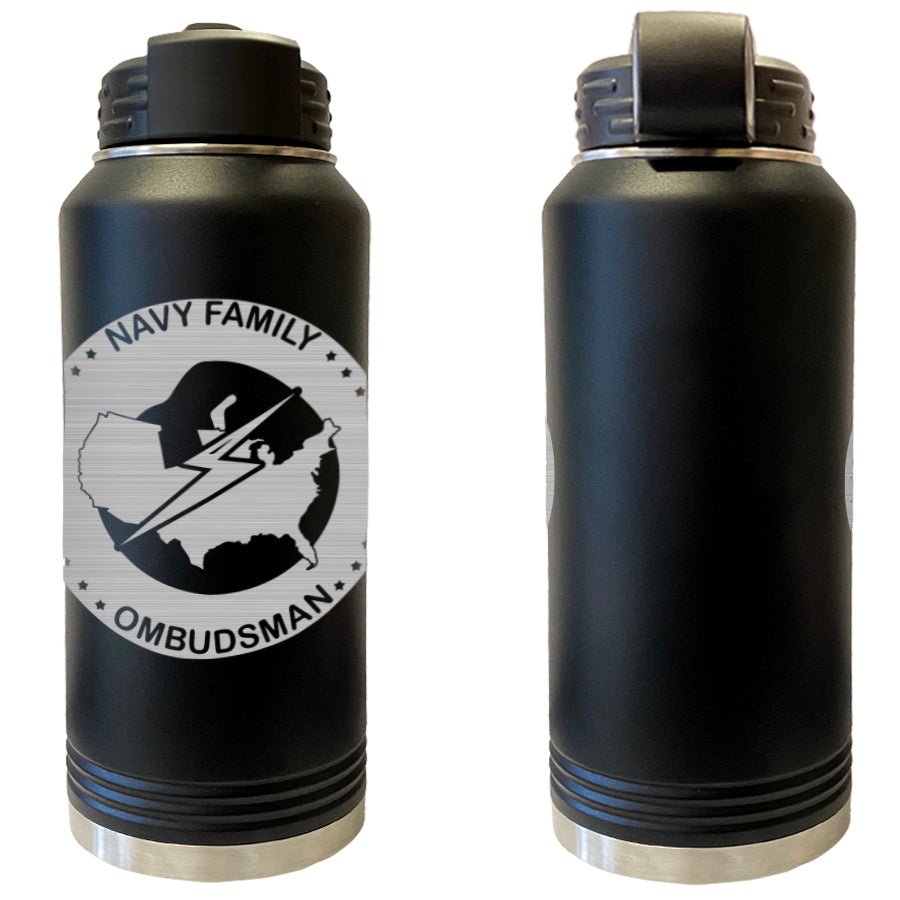 Laser Engraved Vacuum Sealed Water Bottles 32oz - Navy Badges Water Bottles LEWB.0044.B