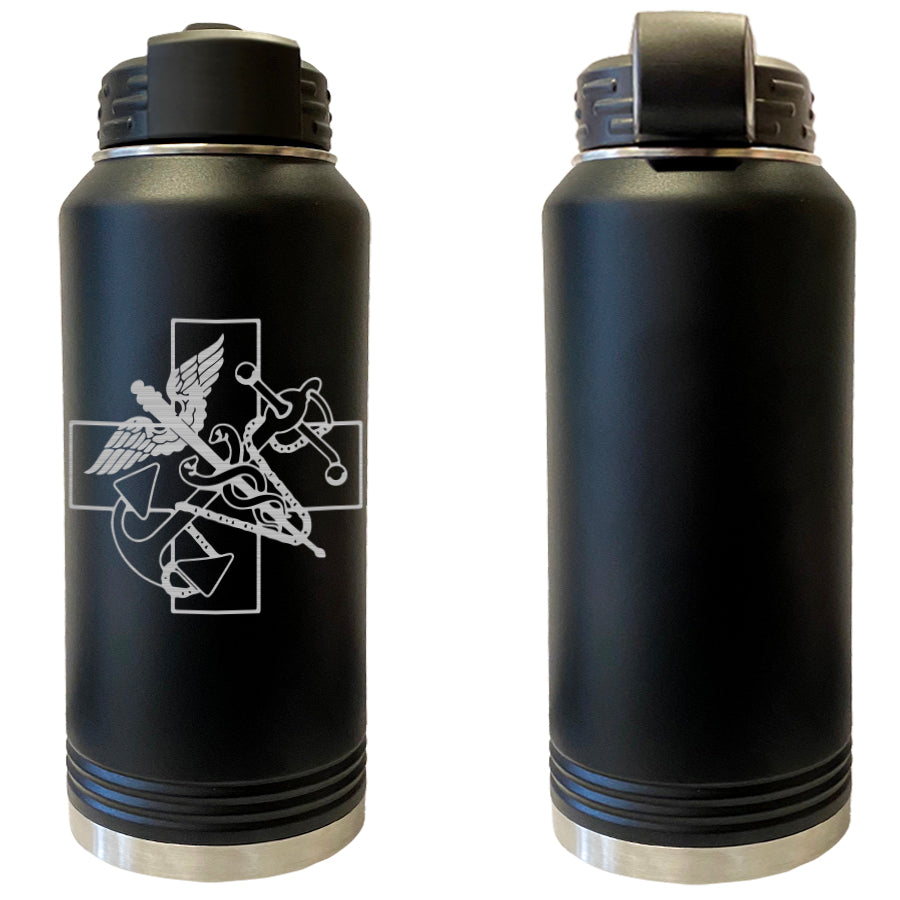 Laser Engraved Vacuum Sealed Water Bottles 32oz - Navy Badges Water Bottles LEWB.0046.B