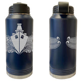 Laser Engraved Vacuum Sealed Water Bottles 32oz - Navy Badges Water Bottles LEWB.0052.N