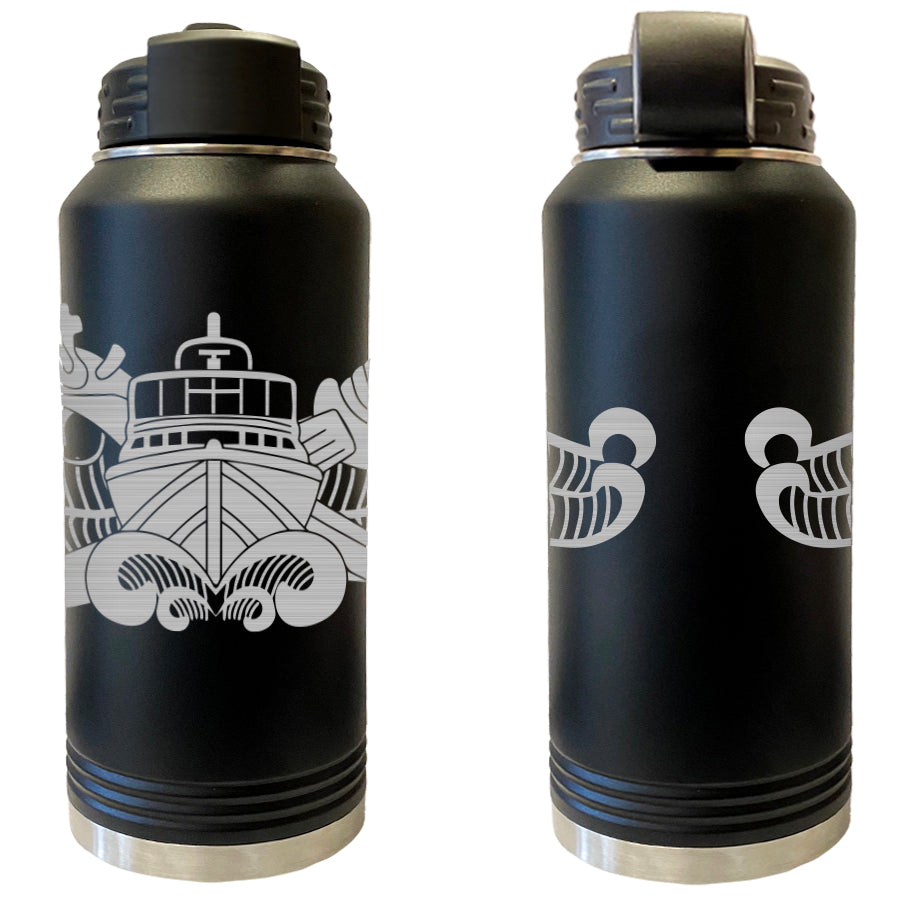 Laser Engraved Vacuum Sealed Water Bottles 32oz - Navy Badges Water Bottles LEWB.0054.B