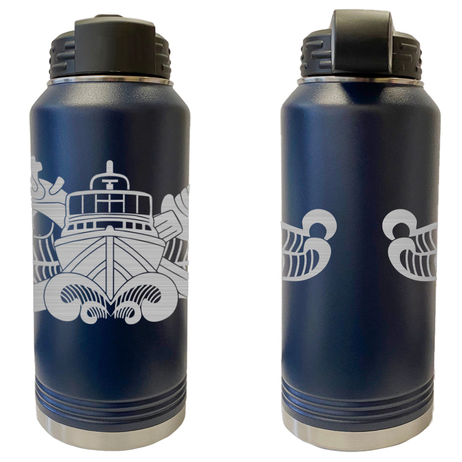 Laser Engraved Vacuum Sealed Water Bottles 32oz - Navy Badges Water Bottles LEWB.0054.N