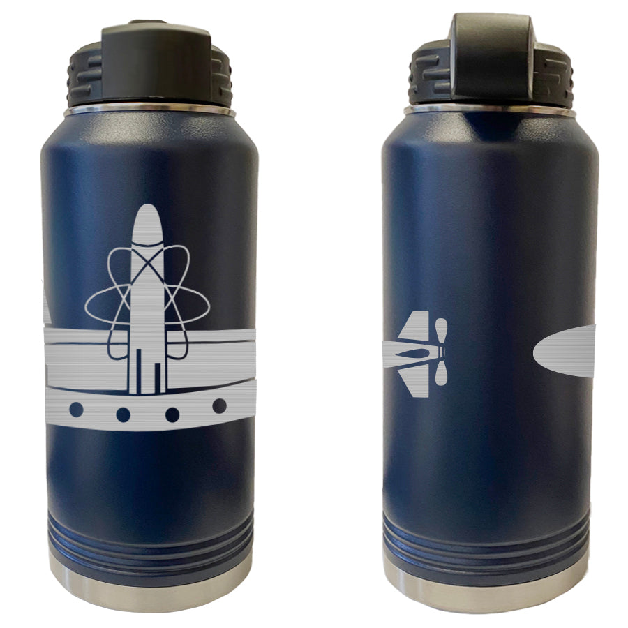 Laser Engraved Vacuum Sealed Water Bottles 32oz - Navy Badges Water Bottles LEWB.0057.N