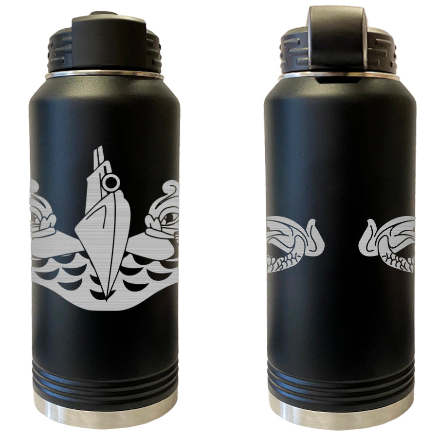 Laser Engraved Vacuum Sealed Water Bottles 32oz - Navy Badges Water Bottles LEWB.0059.B