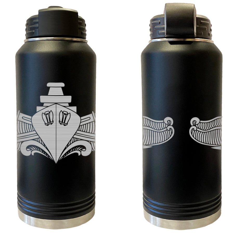 Laser Engraved Vacuum Sealed Water Bottles 32oz - Navy Badges Water Bottles LEWB.0062.B