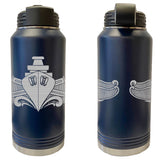 Laser Engraved Vacuum Sealed Water Bottles 32oz - Navy Badges Water Bottles LEWB.0062.N