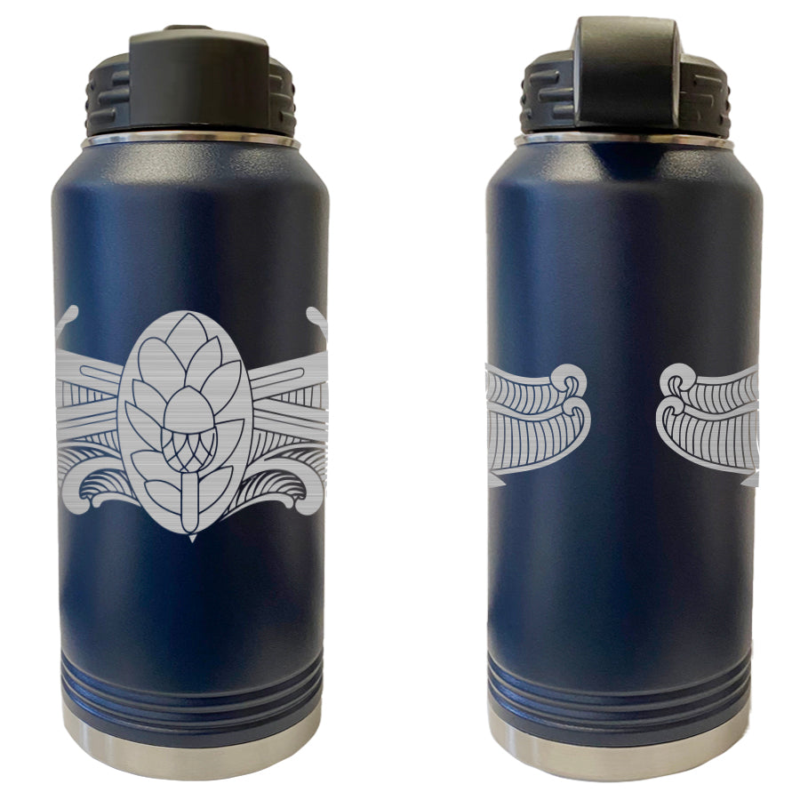 Laser Engraved Vacuum Sealed Water Bottles 32oz - Navy Badges Water Bottles LEWB.0063.N