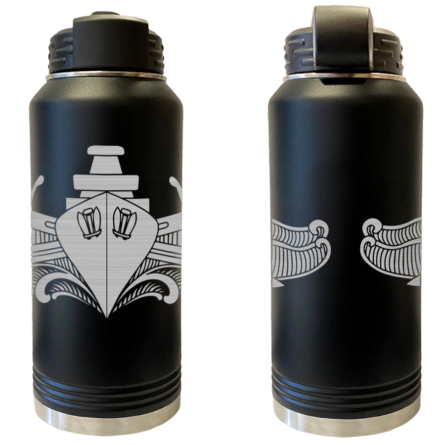 Laser Engraved Vacuum Sealed Water Bottles 32oz - Navy Badges Water Bottles LEWB.0064.B