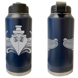 Laser Engraved Vacuum Sealed Water Bottles 32oz - Navy Badges Water Bottles LEWB.0064.N