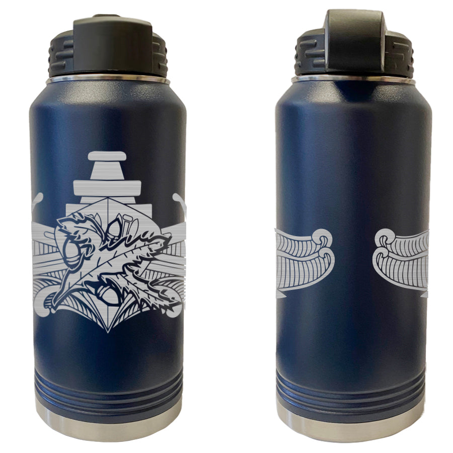 Laser Engraved Vacuum Sealed Water Bottles 32oz - Navy Badges Water Bottles LEWB.0065.N