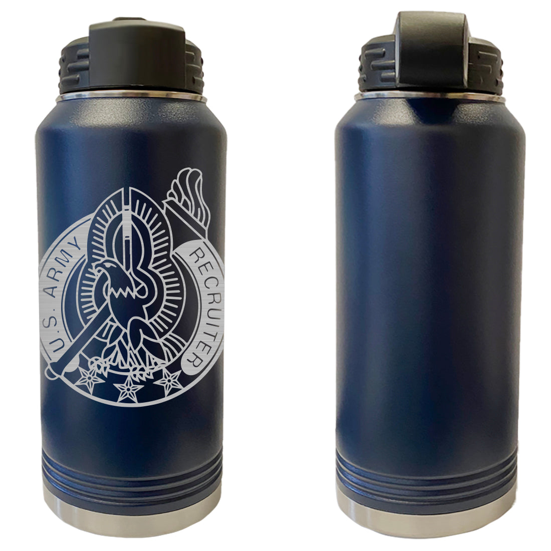 Laser Engraved Vacuum Sealed Water Bottles 32oz - Army Badges Water Bottles LEWB.0127.N