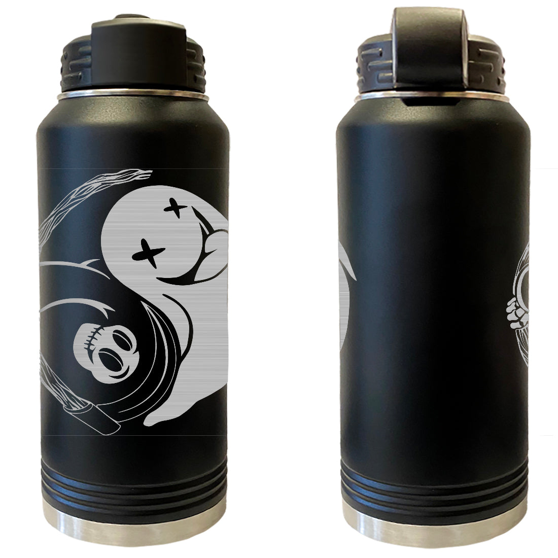 Ghost Yin Yang Laser Engraved Vacuum Sealed Water Bottles 32oz Water Bottles LEWB.0167.B