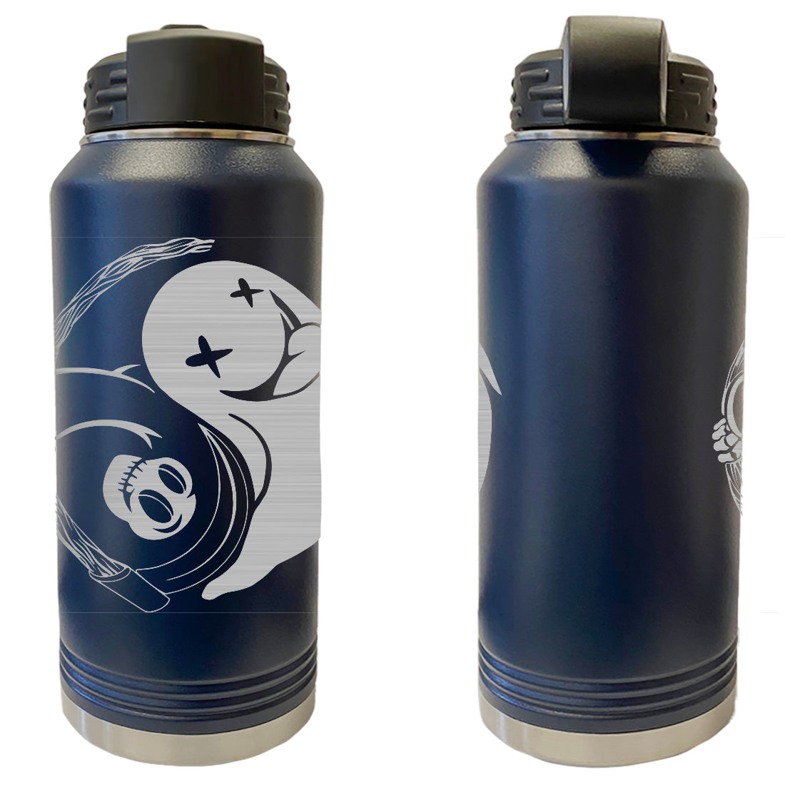 Ghost Yin Yang Laser Engraved Vacuum Sealed Water Bottles 32oz Water Bottles LEWB.0167.N