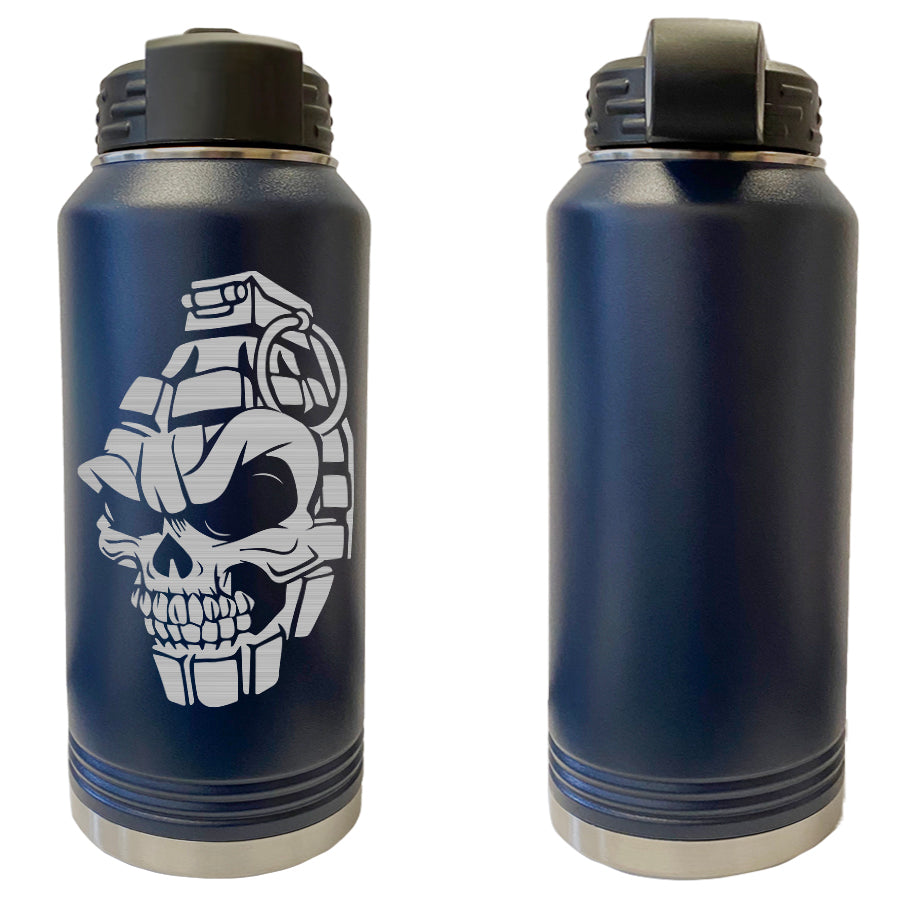 Skull Grenade Laser Engraved Vacuum Sealed Water Bottles 32oz Water Bottles LEWB.0268.N