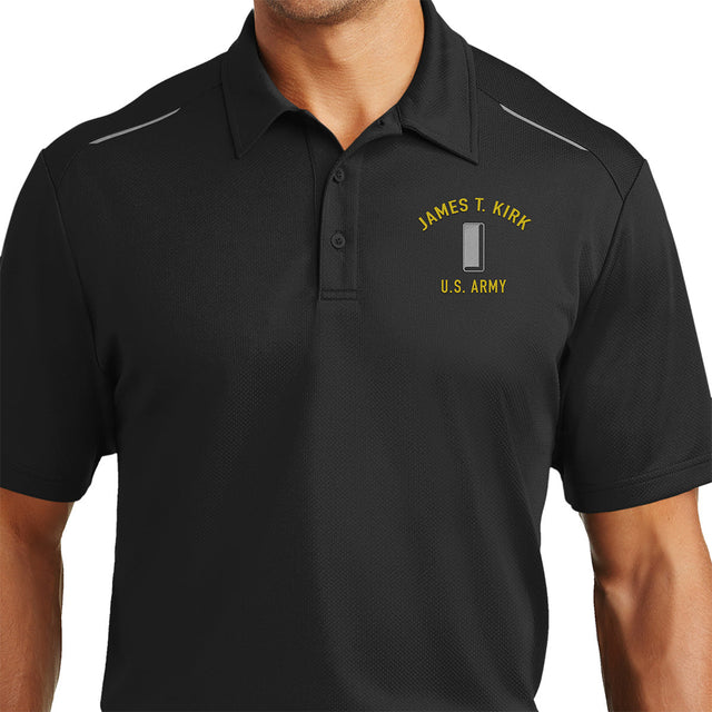 Army Officer Rank Custom Performance Golf Polo Shirts SM.BLK.1LT