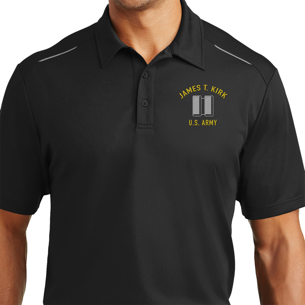 Army Officer Rank Custom Performance Golf Polo Shirts SM.BLK.CAP