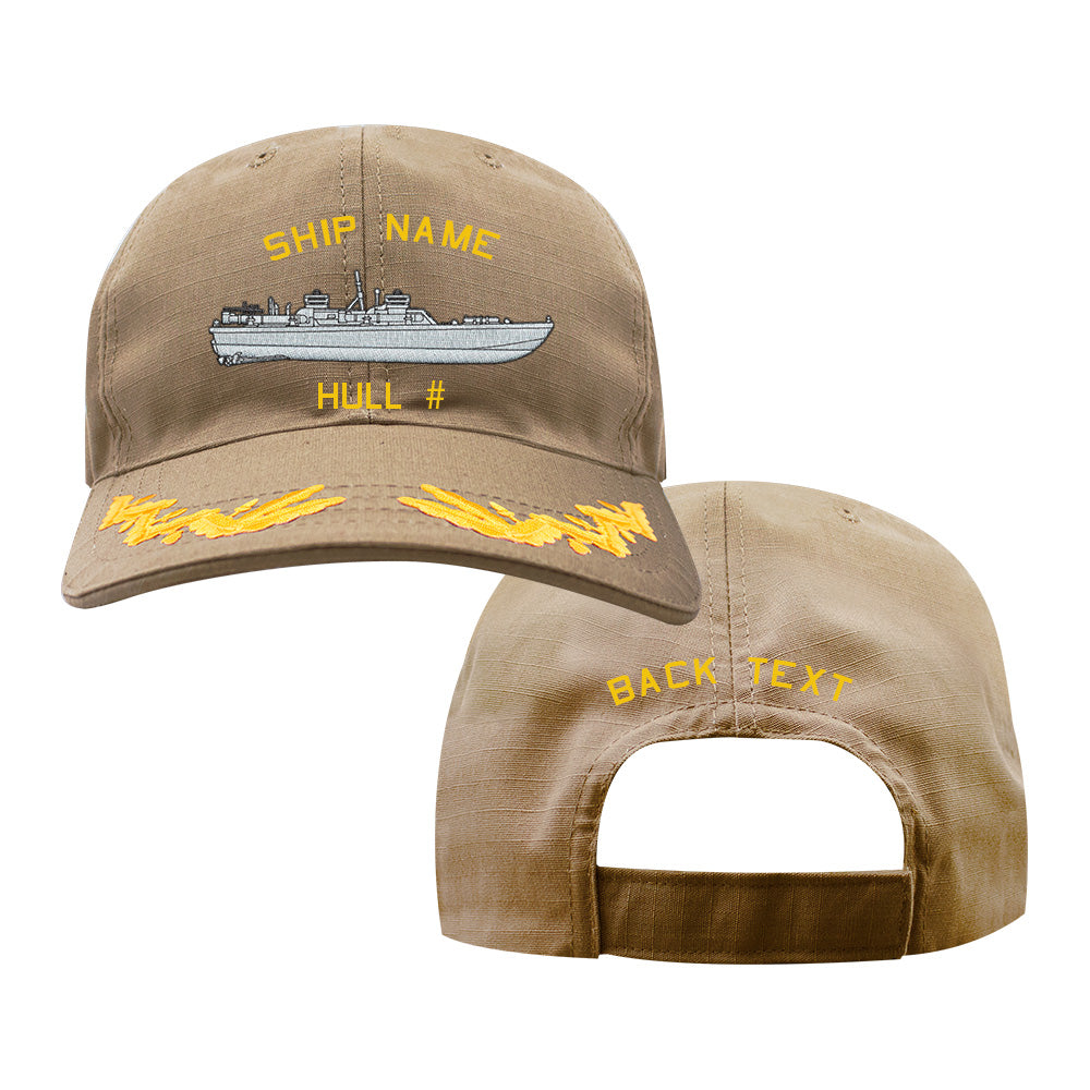 US Navy Custom Ship Cap-Coyote-PT-109 Patrol Boat Hats and Caps PT-109.NAVY.CAPTAIN