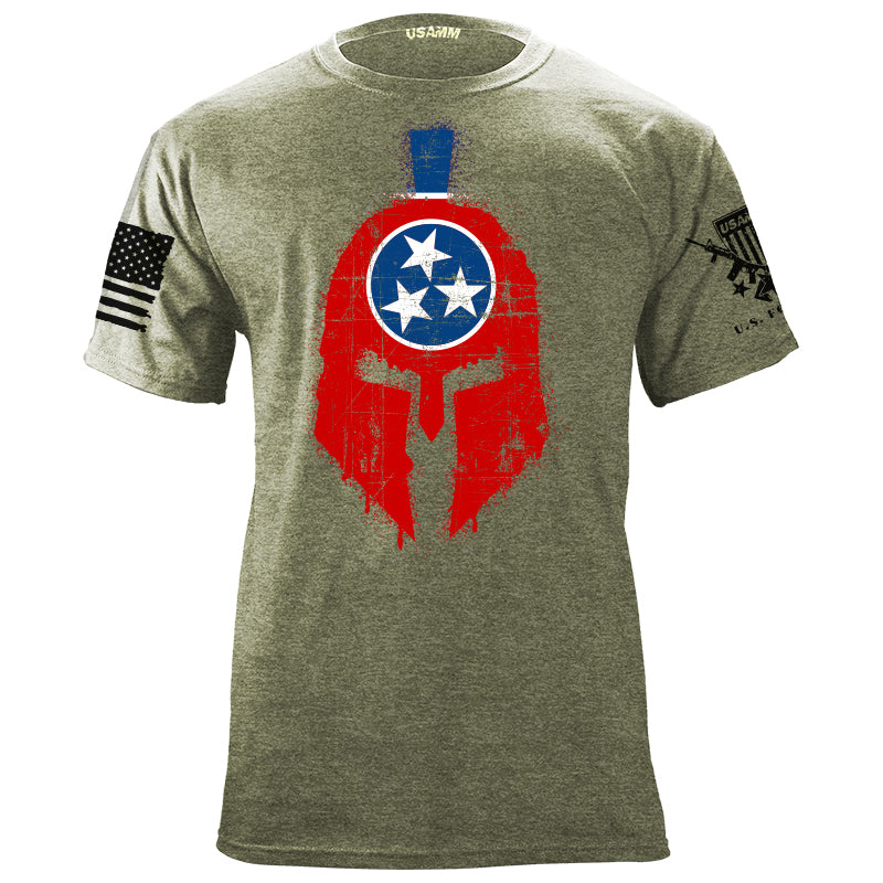 Spartan Helmet Tennessee Flag Distressed T-Shirt Shirts YFS.7.012.1.MGT.1