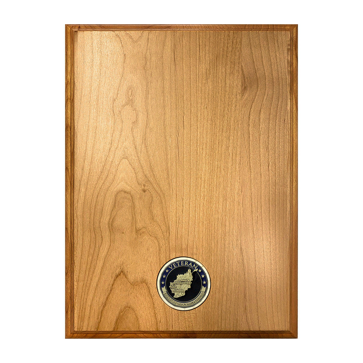 Custom Laser Engraved Alder Plaque with Afghanistan Coin and Ribbon Rack Inlay 