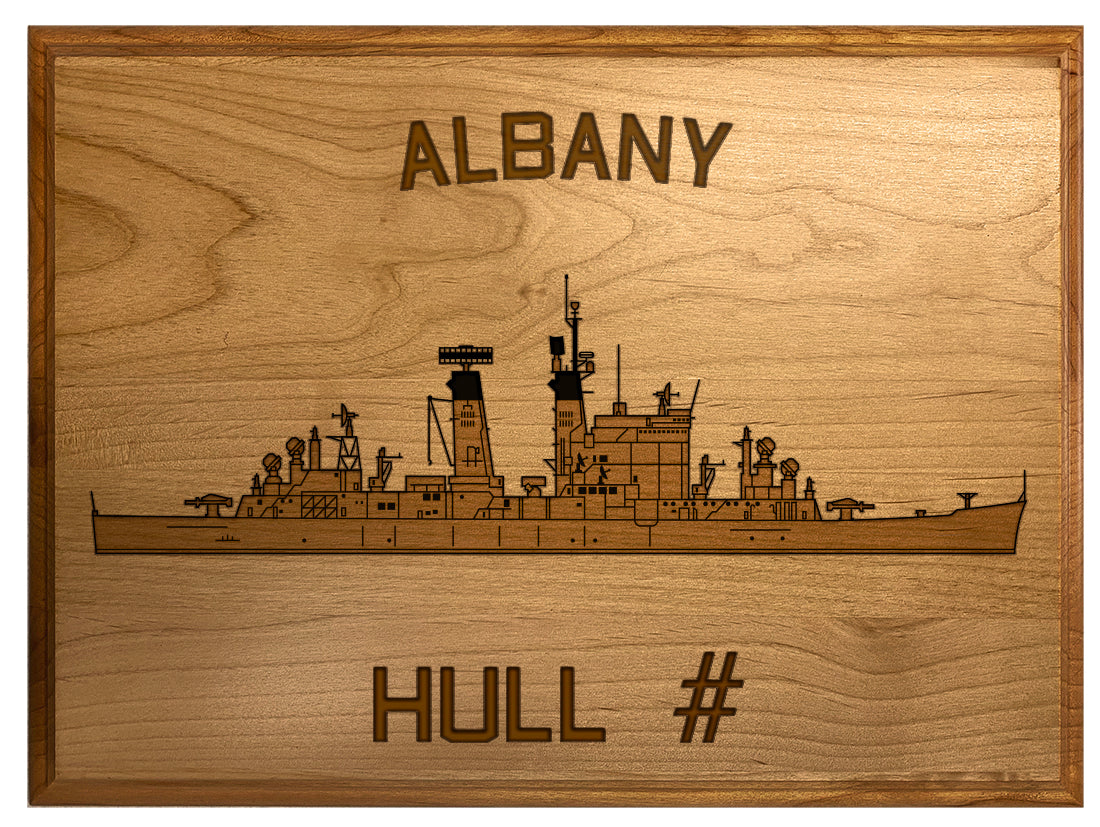 U.S. Navy Custom Ship 3D Laser Engraved Plaque Shadow Boxes, Display Cases, and Presentation Cases np.Albany