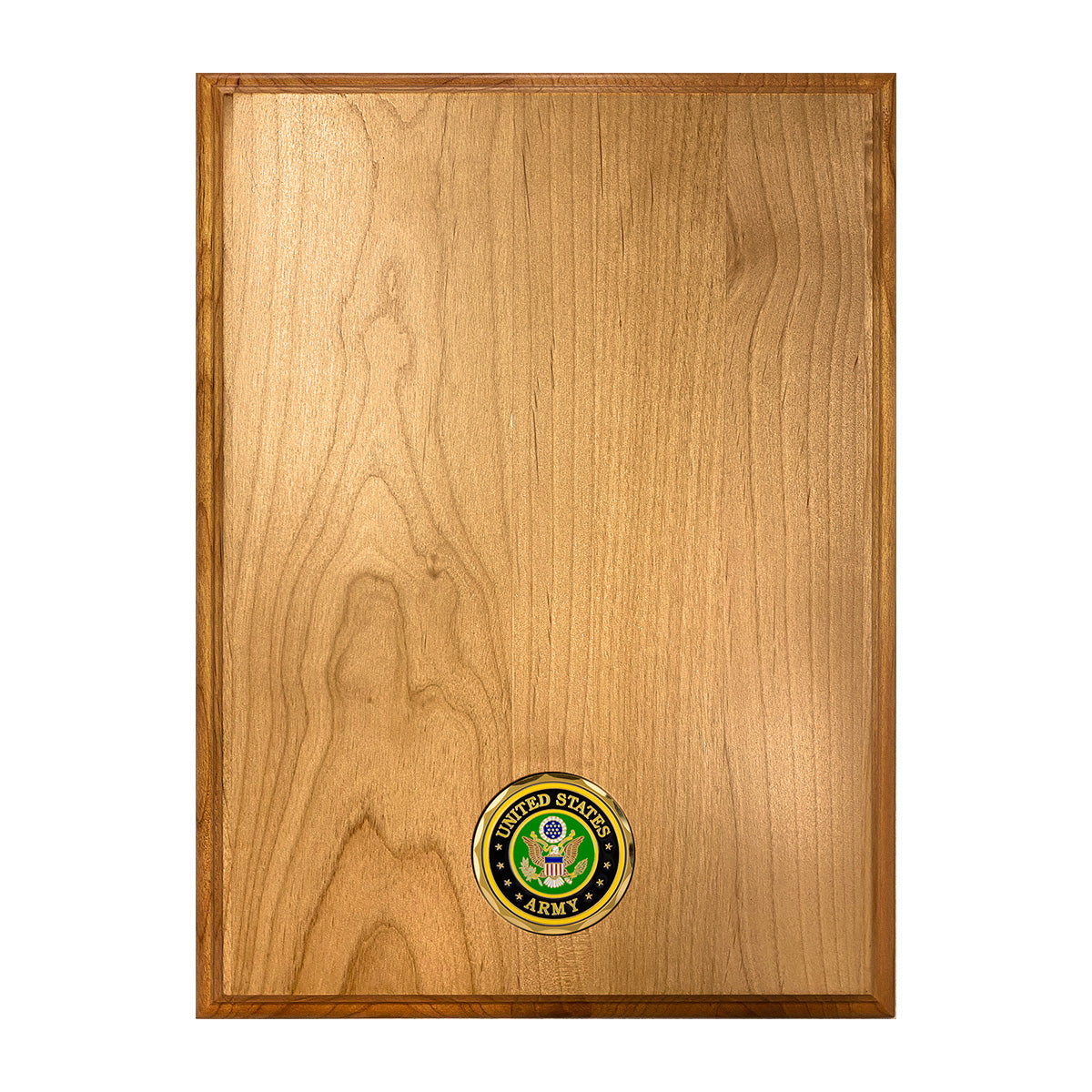 Custom Laser Engraved Alder Plaque with Army Coin and Ribbon Rack Inlay