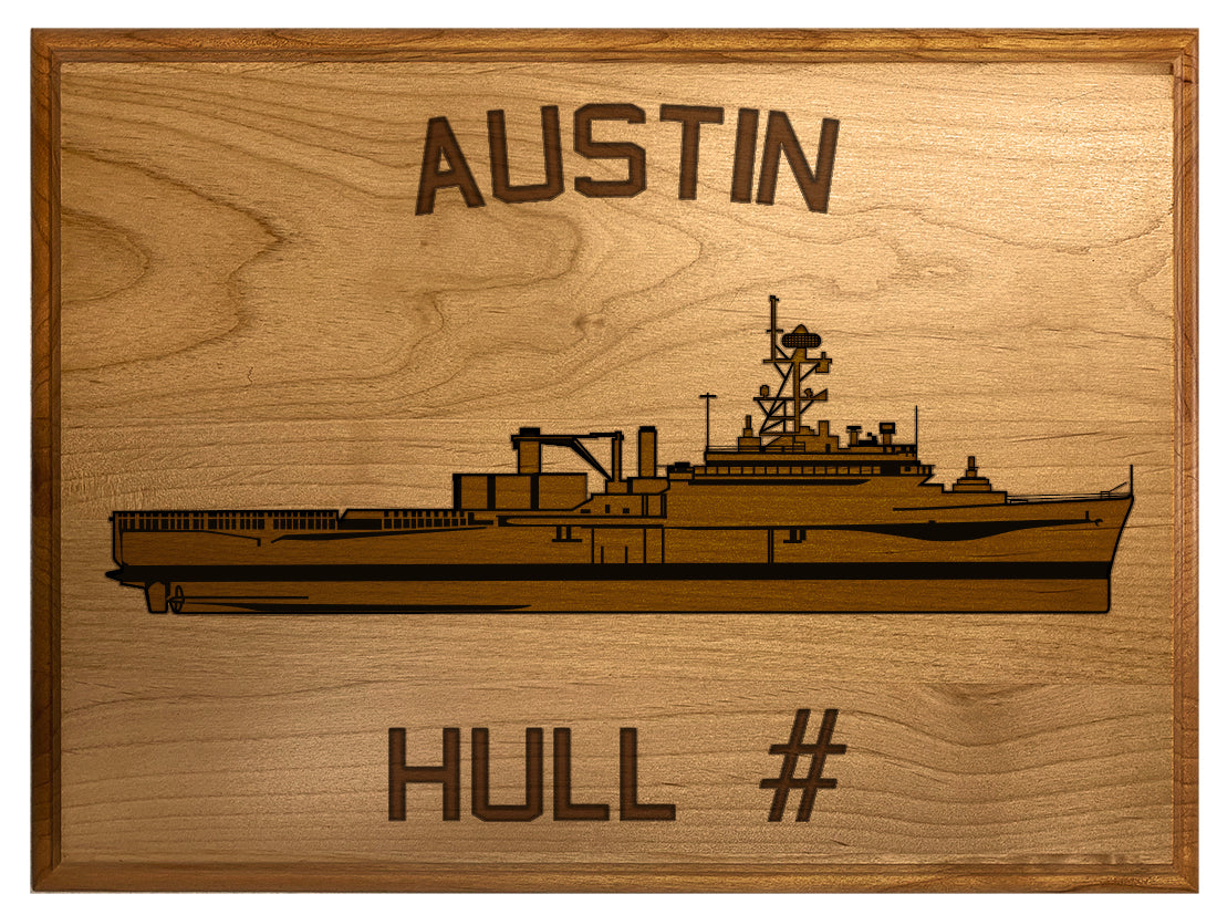 U.S. Navy Custom Ship 3D Laser Engraved Plaque Shadow Boxes, Display Cases, and Presentation Cases np.Austin