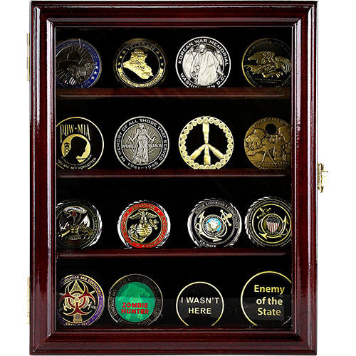 4 Row Coin Display Cabinet - Cherry Shadow Boxes, Display Cases, and Presentation Cases 