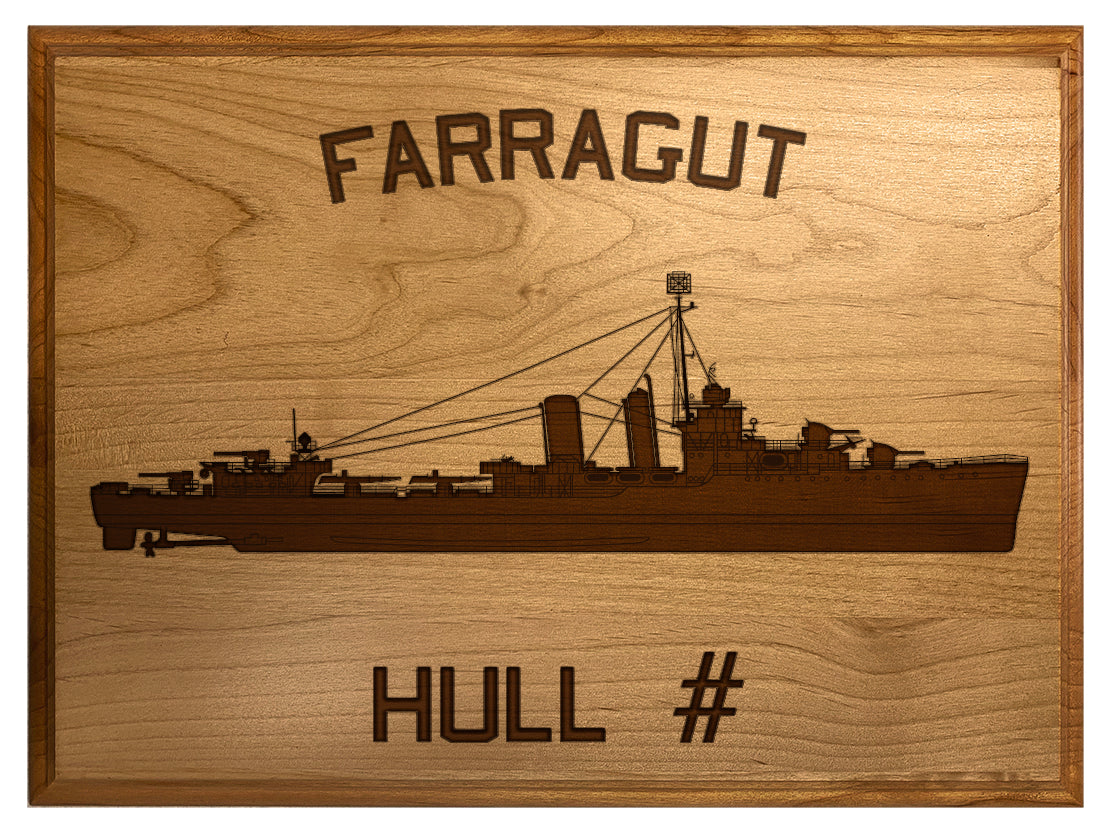 U.S. Navy Custom Ship 3D Laser Engraved Plaque Shadow Boxes, Display Cases, and Presentation Cases np.Farragut